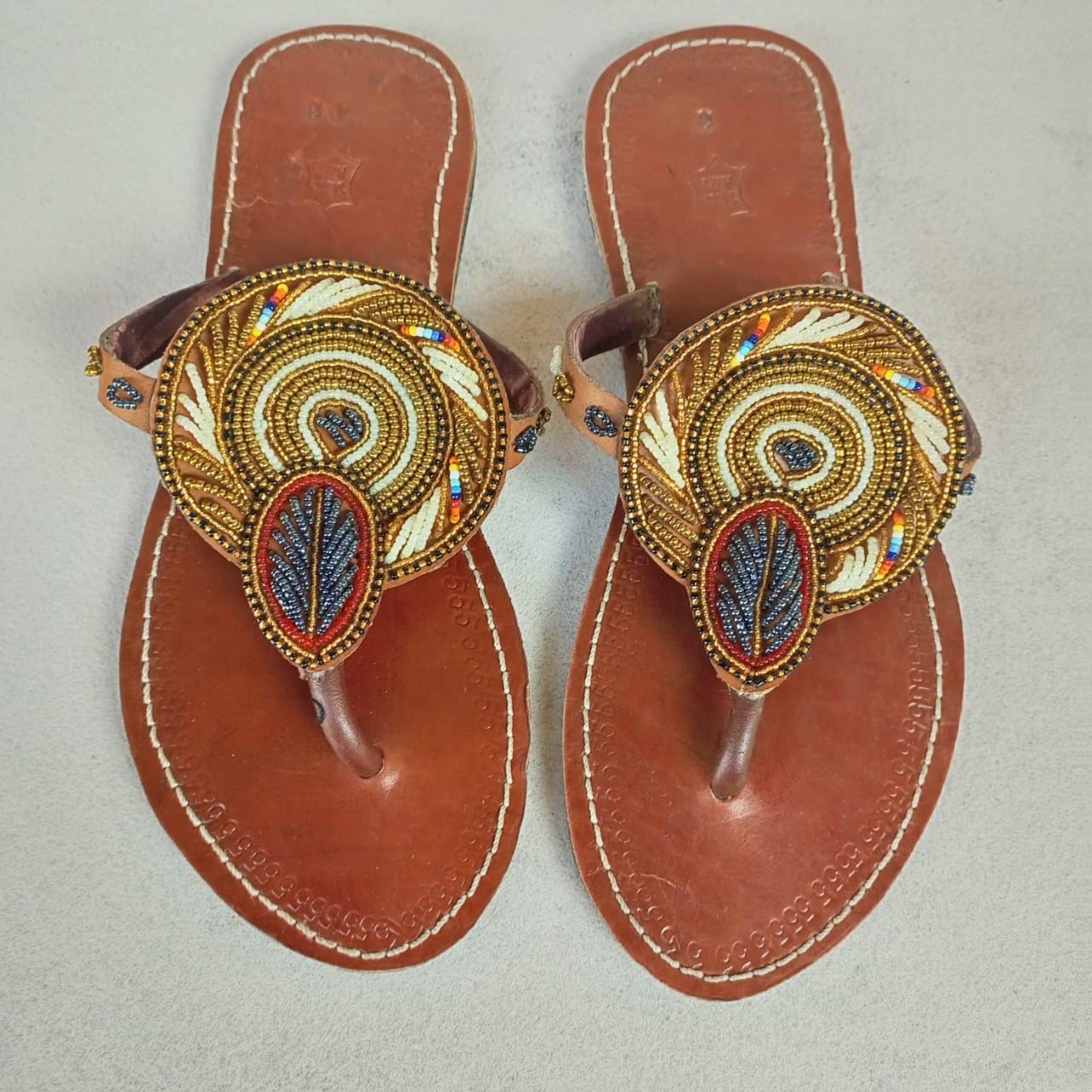 Handmade African Beaded Sandals/Authentic Maasai-Style Leather Flip-Flops Women/Boho Beach Sandals/Comfortable Summer Sandal African Gifts
