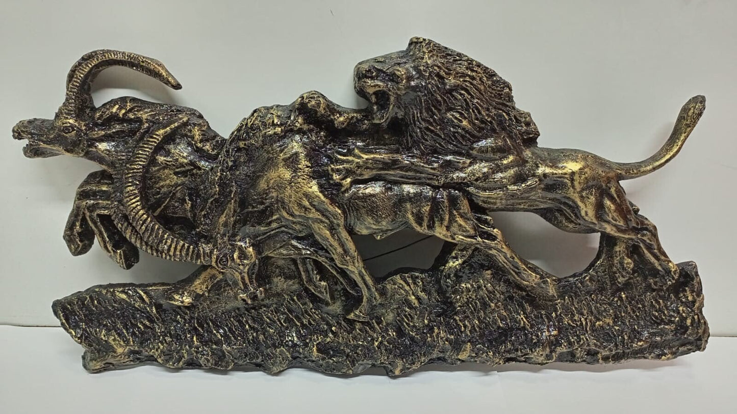 Lion Hunting Scene Wall Art/Handmade Fiber Sculpture/African Wildlife Decor/Unique Animal Art/Nature-Inspired Home Decor/Boho Safari Decor