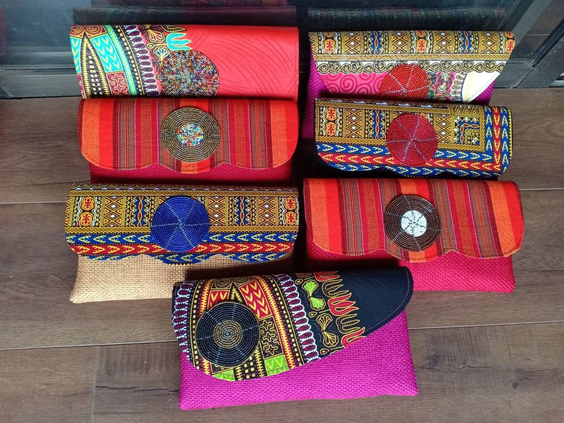 ON SALE: Wholesale African beaded clutch bags, a set of clutch bags, 7 clutch bags.