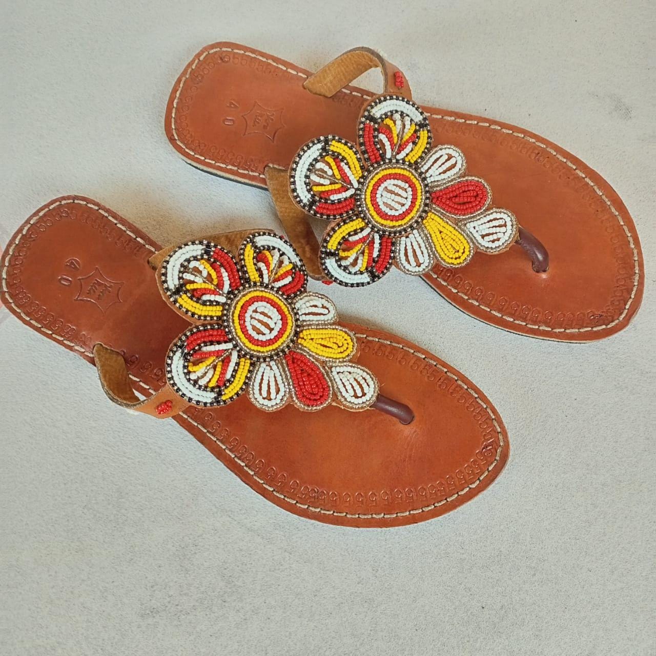 Handmade African Beaded Sandals/Authentic Maasai-Style Leather Flip-Flops Women/Boho Beach Sandals/Comfortable Summer Sandal African Gifts