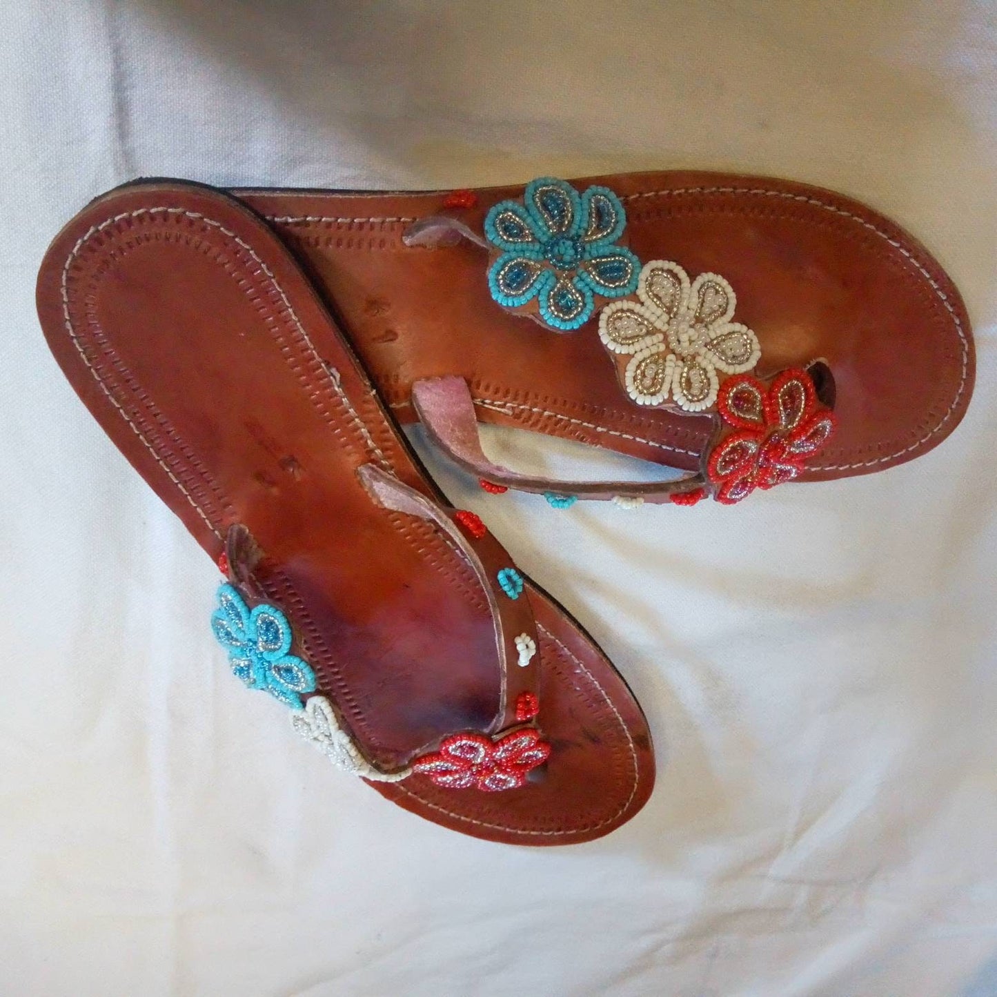 Handmade African Beaded Sandals/Authentic Maasai-Style Leather Flip-Flops Women/Boho Beach Sandals/Comfortable Summer Sandal African Gifts