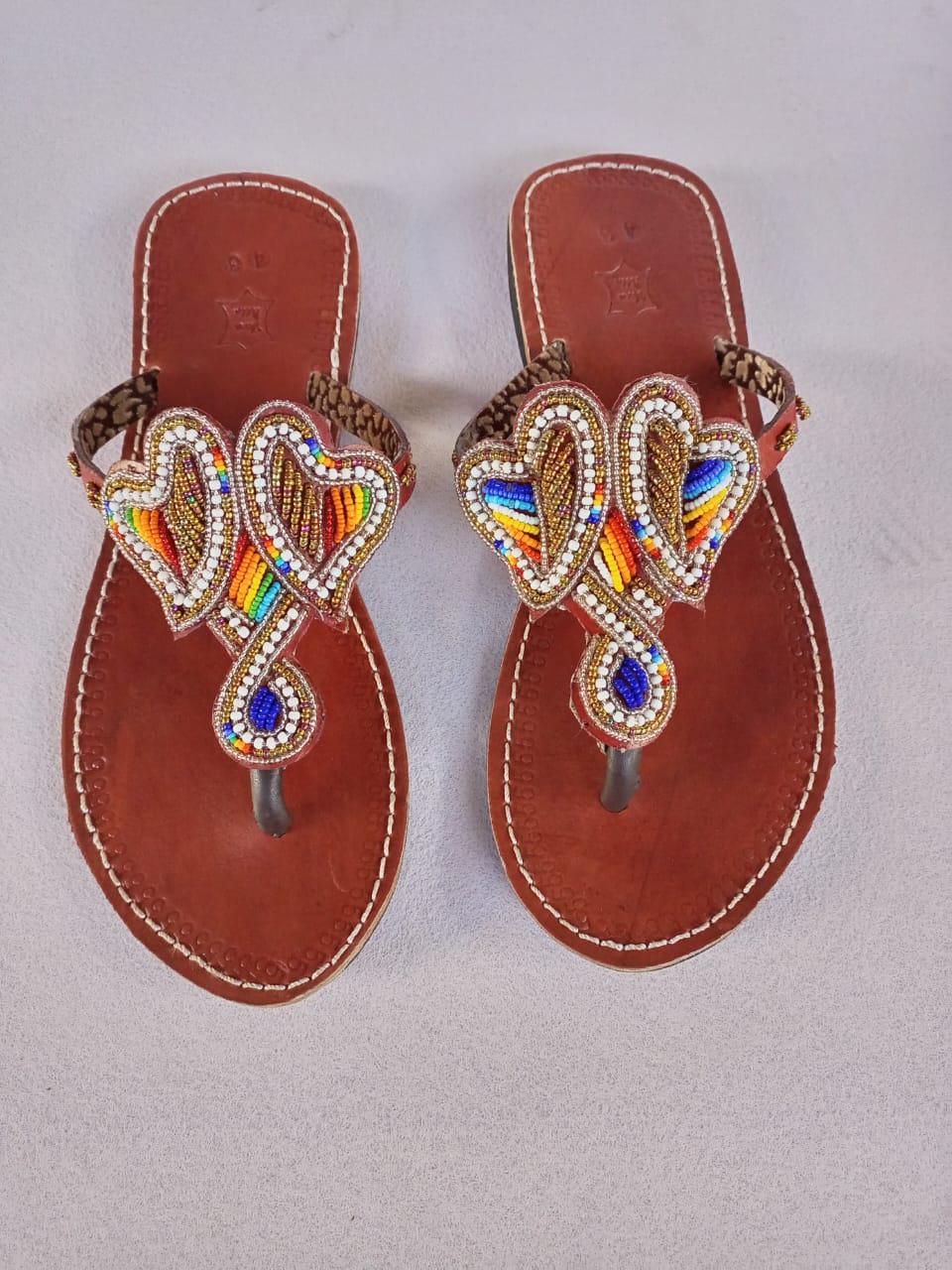 Handmade African Beaded Sandals/Authentic Maasai-Style Leather Flip-Flops Women/Boho Beach Sandals/Comfortable Summer Sandal African Gifts