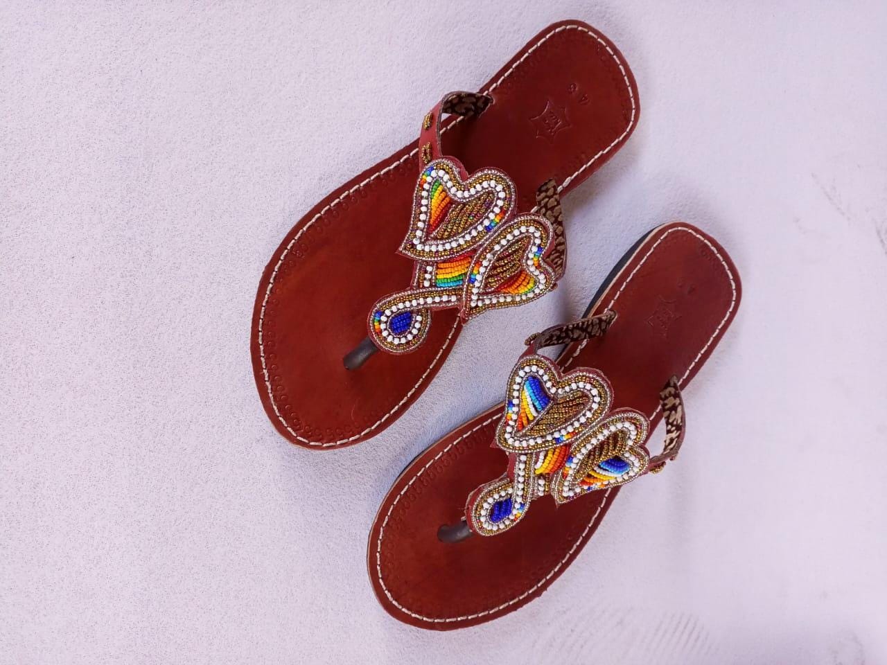 Handmade African Beaded Sandals/Authentic Maasai-Style Leather Flip-Flops Women/Boho Beach Sandals/Comfortable Summer Sandal African Gifts