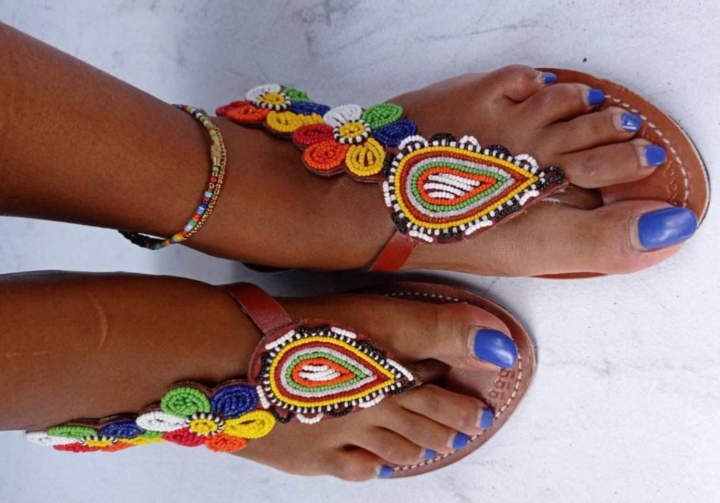Handmade African Beaded Sandals/Authentic Maasai-Style Leather Flip-Flops Women/Boho Beach Sandals/Comfortable Summer Sandal African Gifts