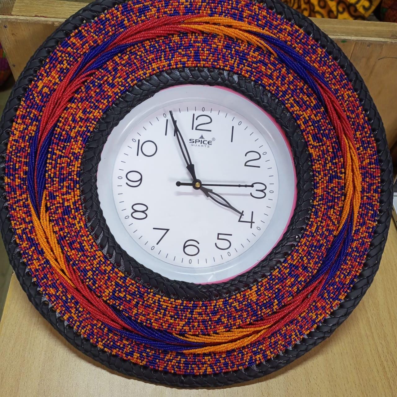Beaded Wall Clock/Handmade African Decor/Boho Chic Home Accent/Tribal-Inspired Wall Art/Unique Gift Idea/Colorful Beaded Wall Hanging Clock
