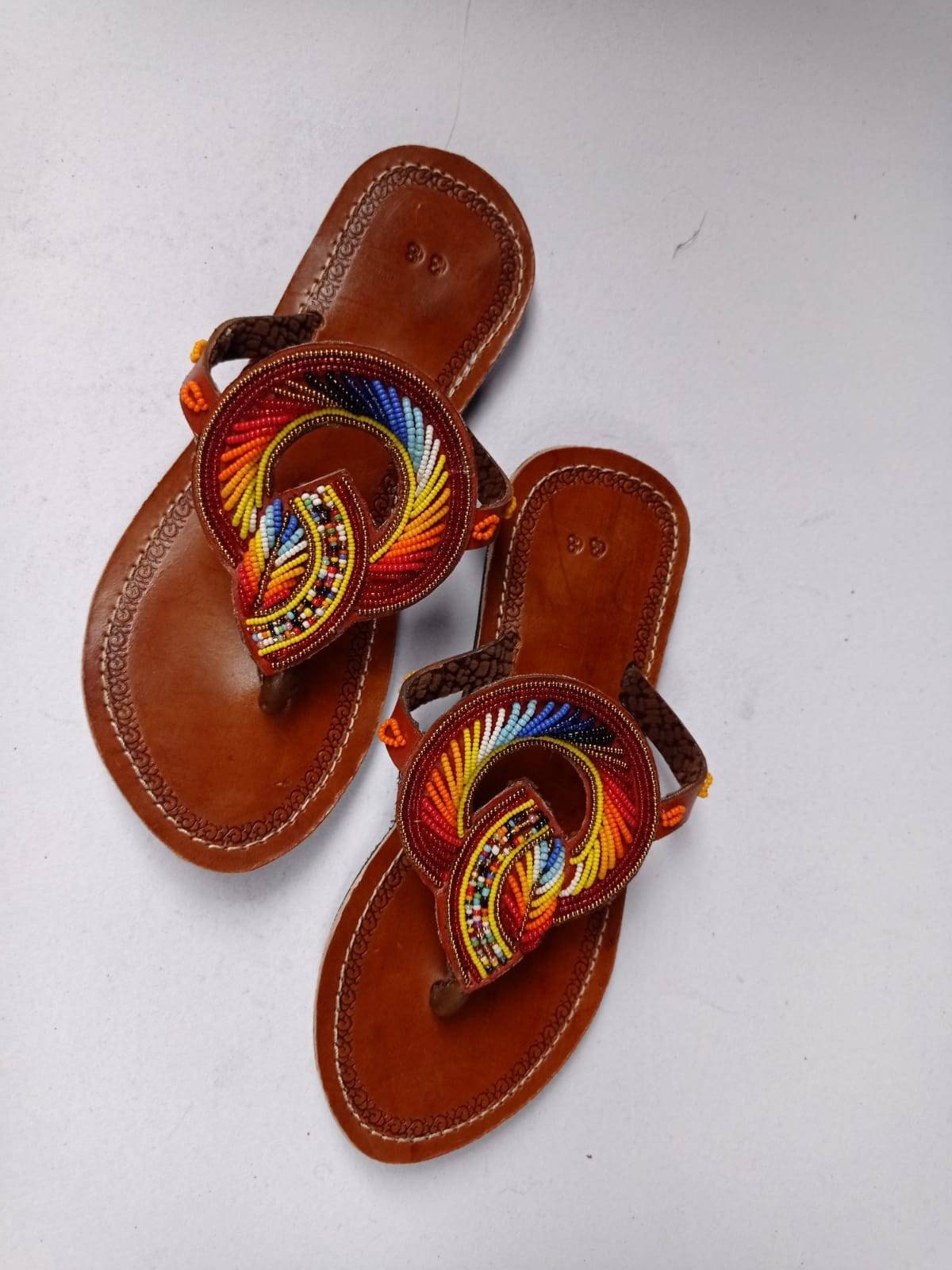 Handmade African Beaded Sandals/Authentic Maasai-Style Leather Flip-Flops Women/Boho Beach Sandals/Comfortable Summer Sandal African Gifts
