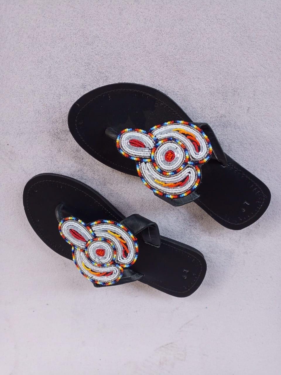 Handmade African Beaded Sandals/Authentic Maasai-Style Leather Flip-Flops Women/Boho Beach Sandals/Comfortable Summer Sandal African Gifts