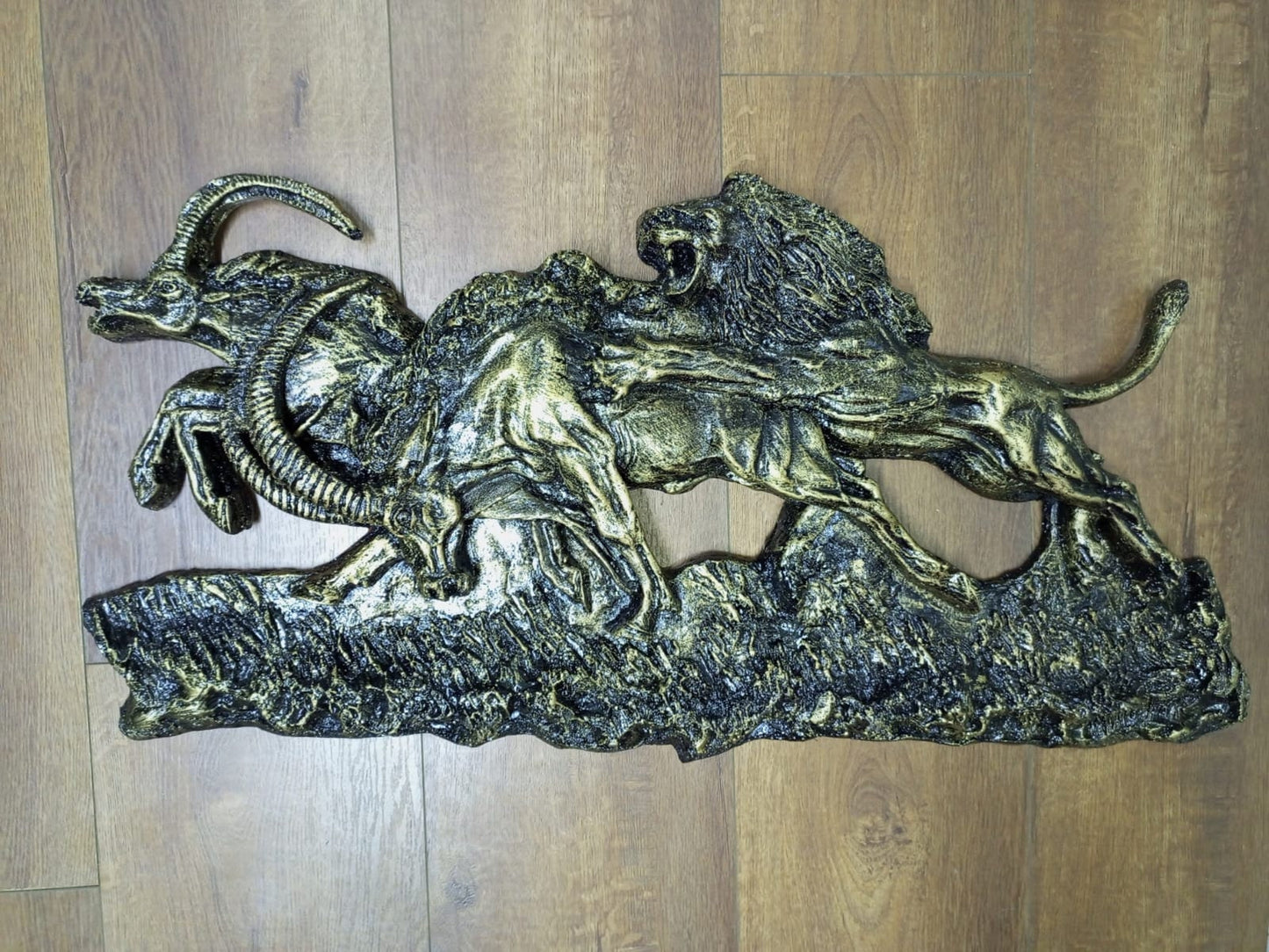 Lion Hunting Scene Wall Art/Handmade Fiber Sculpture/African Wildlife Decor/Unique Animal Art/Nature-Inspired Home Decor/Boho Safari Decor