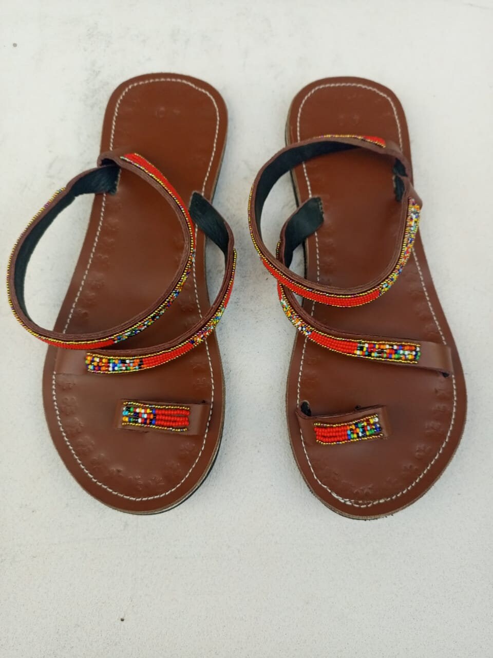 Handmade African Beaded Sandals/Authentic Maasai-Style Leather Flip-Flops Women/Boho Beach Sandals/Comfortable Summer Sandal African Gifts