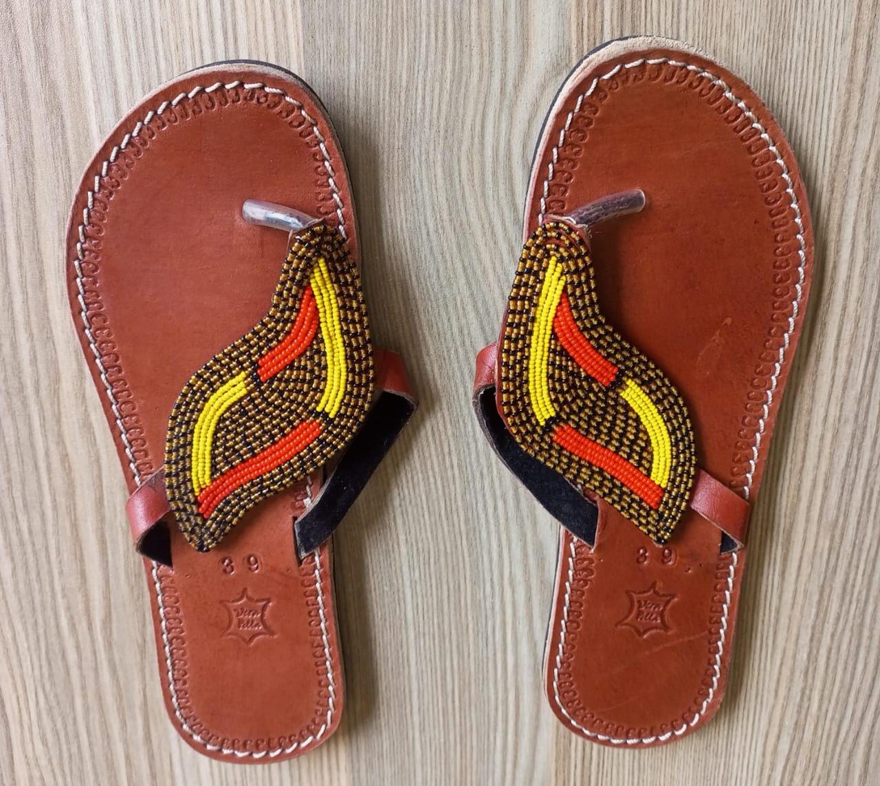Handmade African Beaded Sandals/Authentic Maasai-Style Leather Flip-Flops Women/Boho Beach Sandals/Comfortable Summer Sandal African Gifts