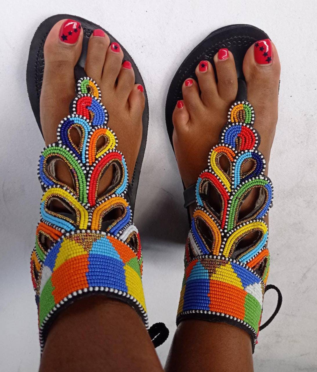 Handmade African Beaded Sandals/Authentic Maasai-Style Leather Flip-Flops Women/Boho Beach Sandals/Comfortable Summer Sandal African Gifts