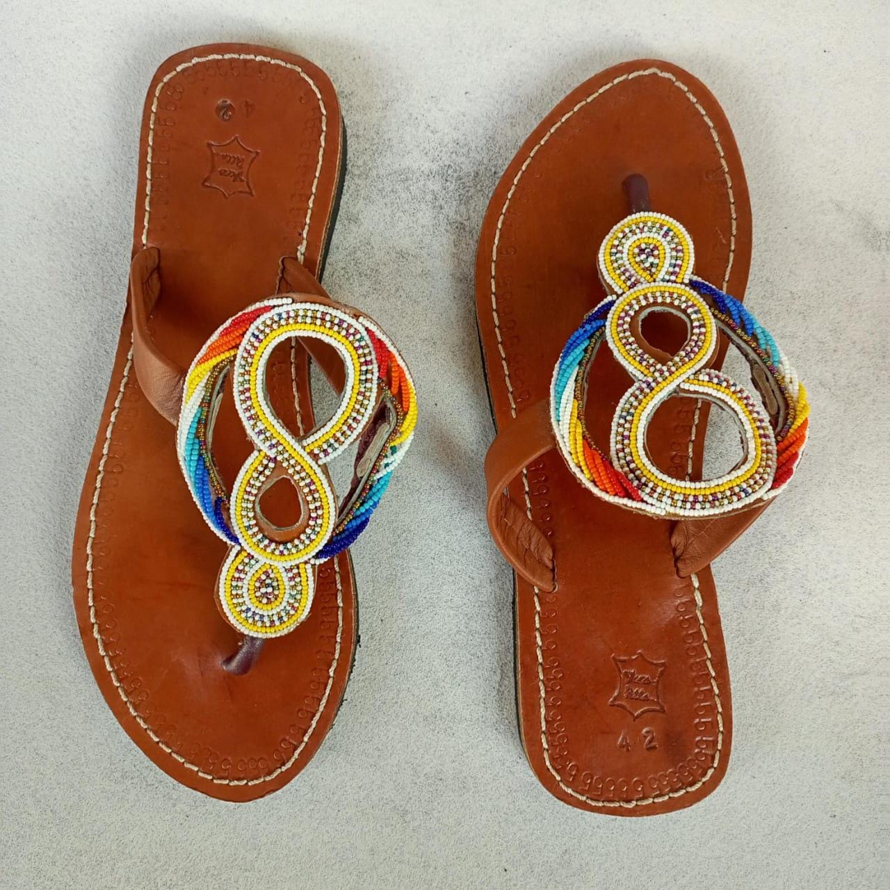 Handmade African Beaded Sandals/Authentic Maasai-Style Leather Flip-Flops Women/Boho Beach Sandals/Comfortable Summer Sandal African Gifts