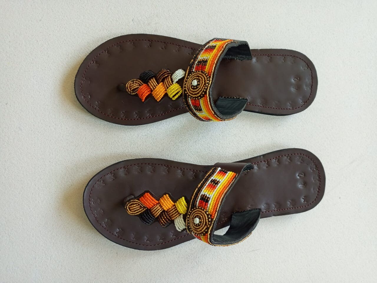 Handmade African Beaded Sandals/Authentic Maasai-Style Leather Flip-Flops Women/Boho Beach Sandals/Comfortable Summer Sandal African Gifts