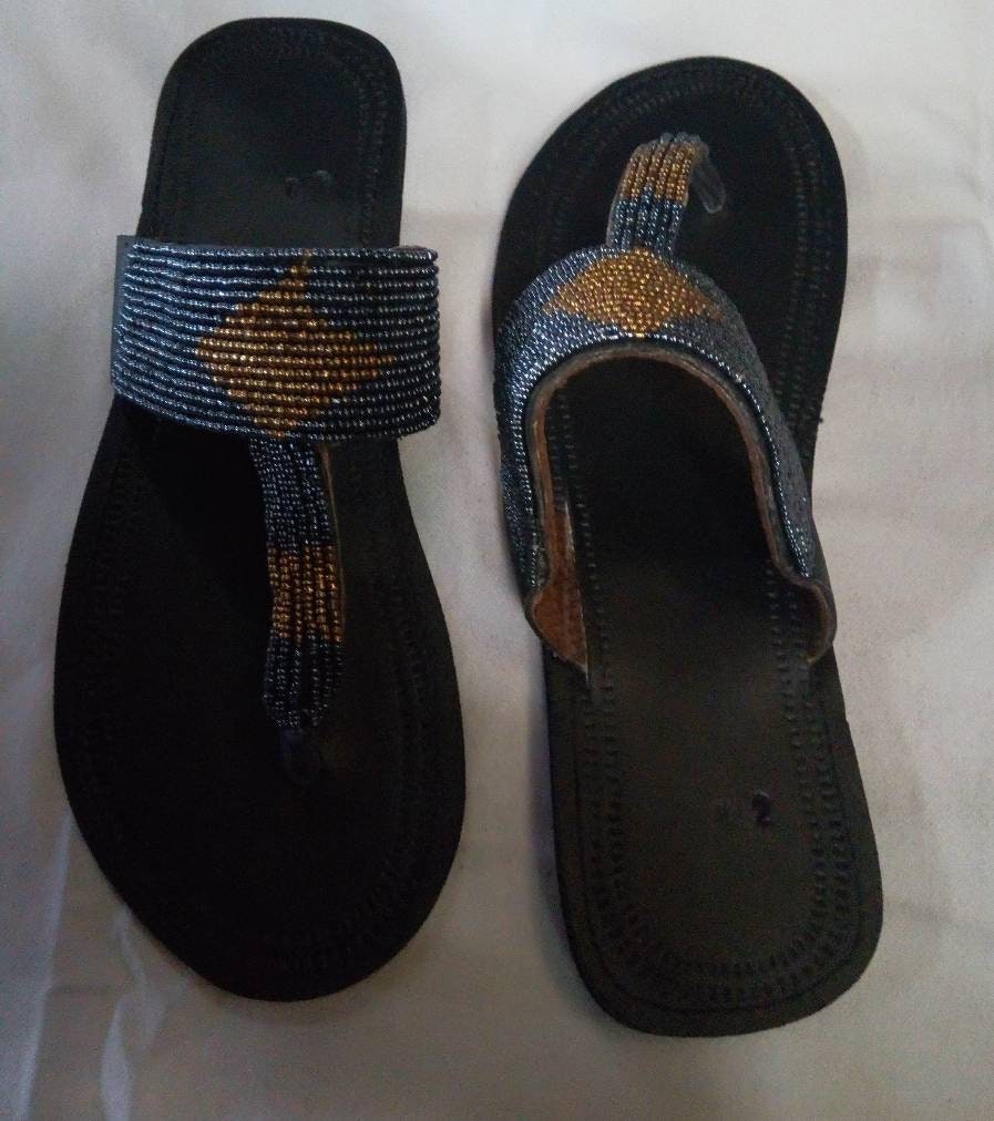 Handmade African Beaded Sandals/Authentic Maasai-Style Leather Flip-Flops Women/Boho Beach Sandals/Comfortable Summer Sandal African Gifts