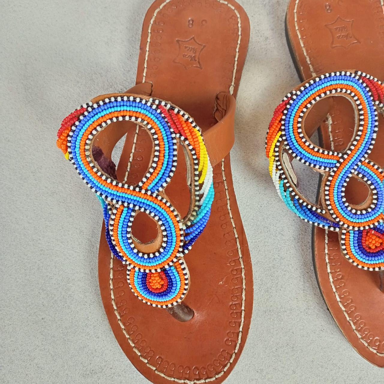 Handmade African Beaded Sandals/Authentic Maasai-Style Leather Flip-Flops Women/Boho Beach Sandals/Comfortable Summer Sandal African Gifts