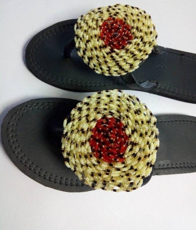Handmade African Beaded Sandals/Authentic Maasai-Style Leather Flip-Flops Women/Boho Beach Sandals/Comfortable Summer Sandal African Gifts