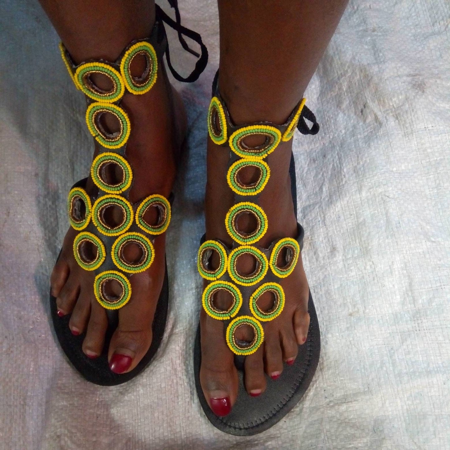 Handmade African Beaded Sandals/Authentic Maasai-Style Leather Flip-Flops Women/Boho Beach Sandals/Comfortable Summer Sandal African Gifts