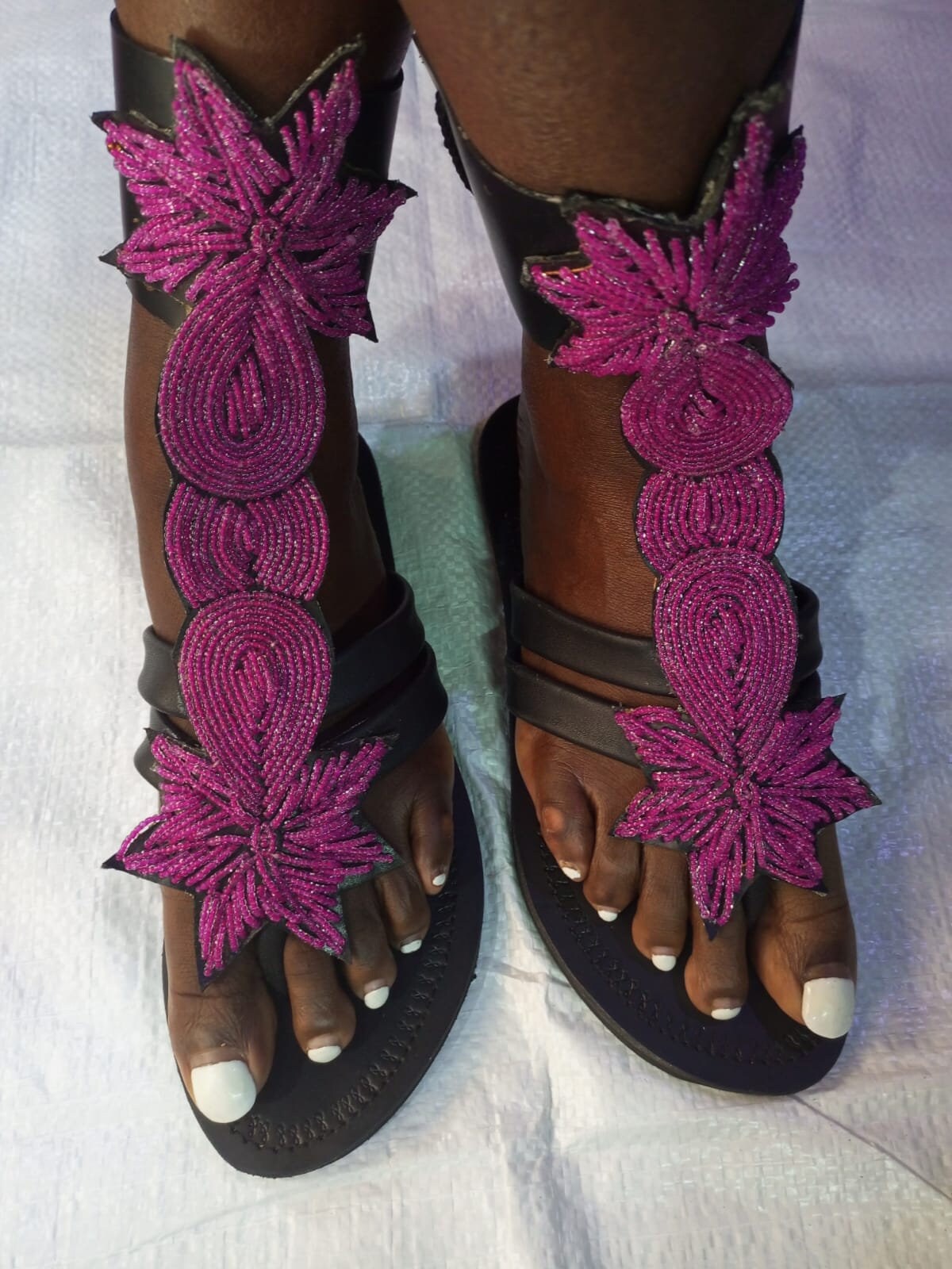 Handmade African Beaded Sandals/Authentic Maasai-Style Leather Flip-Flops Women/Boho Beach Sandals/Comfortable Summer Sandal African Gifts