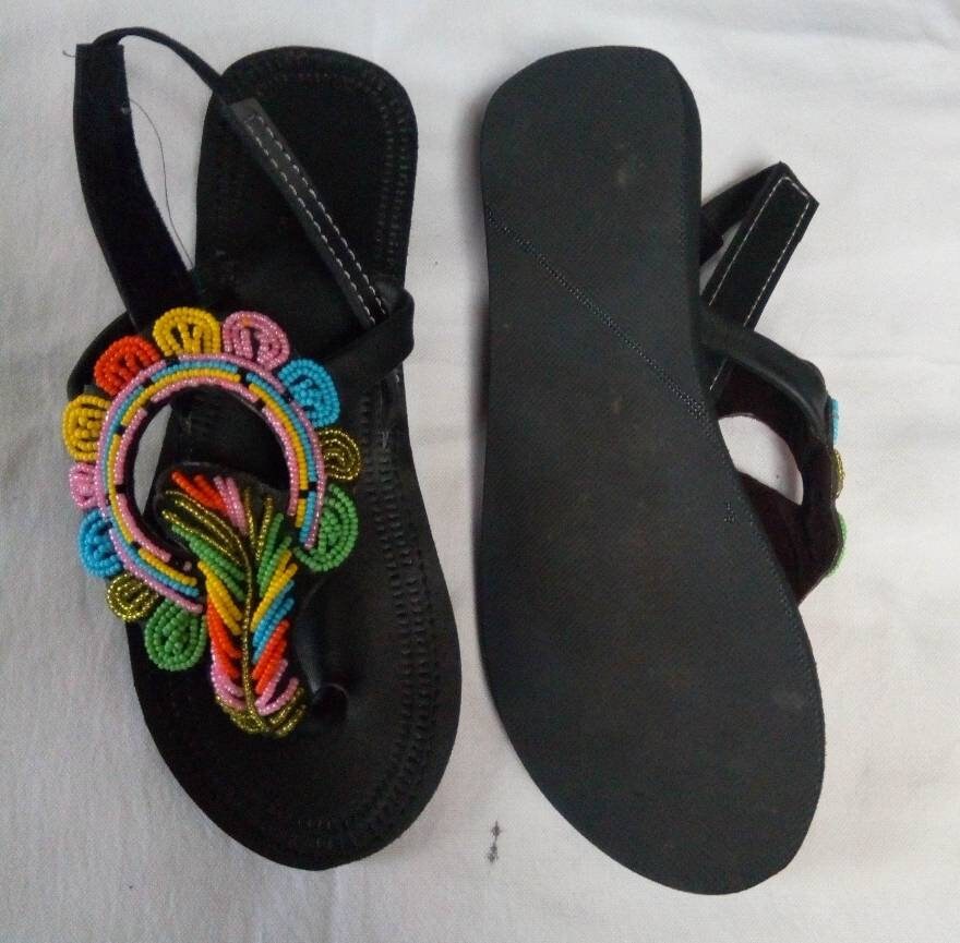 Handmade African Beaded Sandals/Authentic Maasai-Style Leather Flip-Flops Women/Boho Beach Sandals/Comfortable Summer Sandal African Gifts