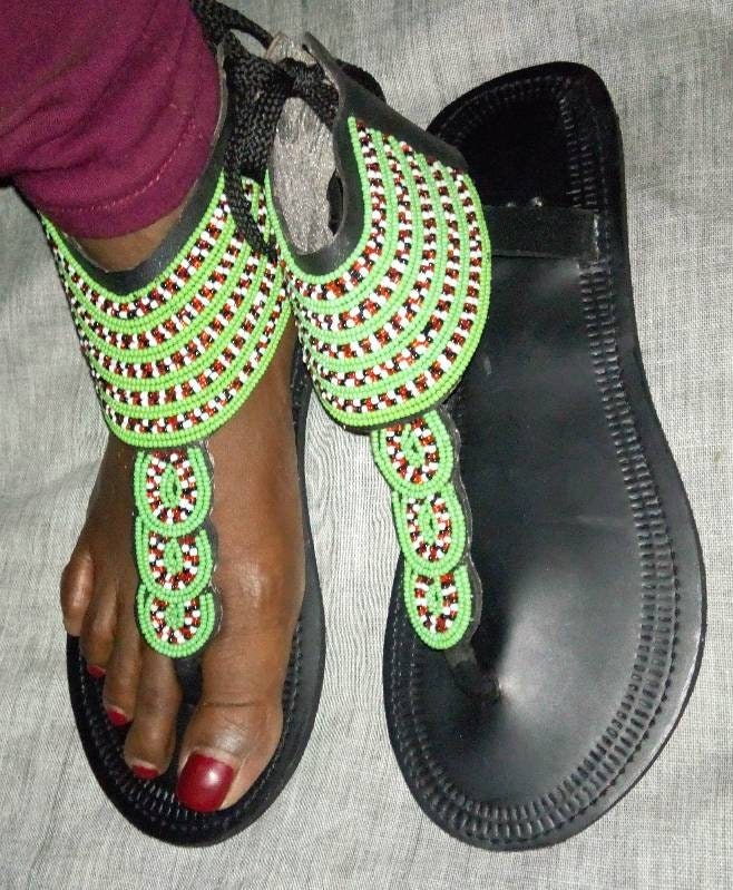 Handmade African Beaded Sandals/Authentic Maasai-Style Leather Flip-Flops Women/Boho Beach Sandals/Comfortable Summer Sandal African Gifts