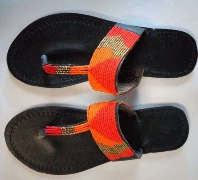 Handmade African Beaded Sandals/Authentic Maasai-Style Leather Flip-Flops Women/Boho Beach Sandals/Comfortable Summer Sandal African Gifts