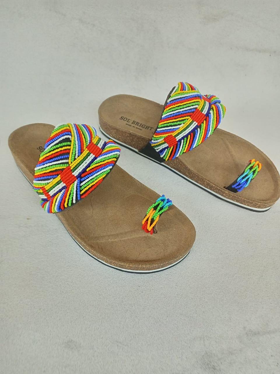 Handmade African Beaded Sandals/Authentic Maasai-Style Leather Flip-Flops Women/Boho Beach Sandals/Comfortable Summer Sandal African Gifts