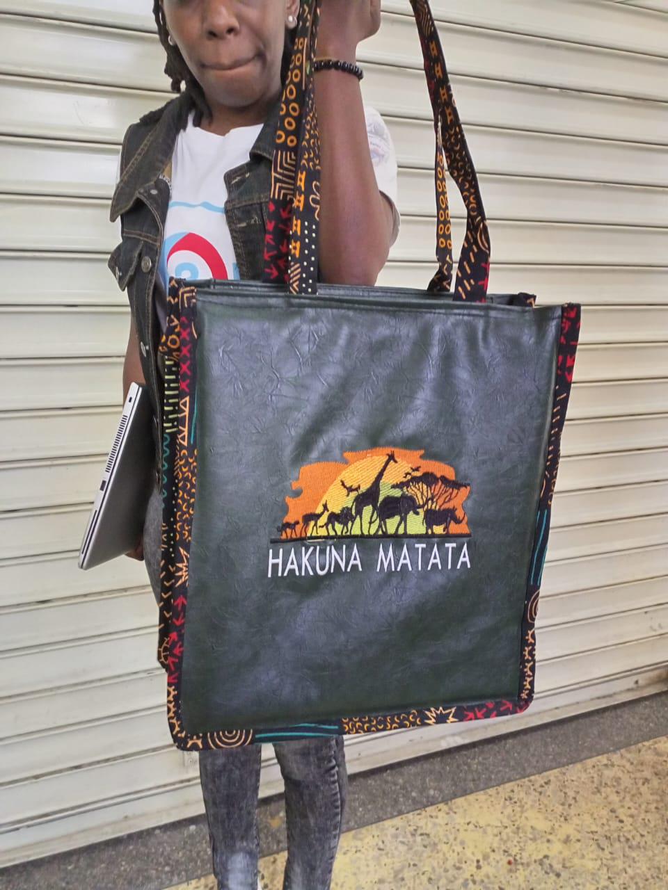 African Leather Tote bag, handcrafted laptop bag,Black woman modern African tote bag, Stylish tote bag, Brown girl bag, travel bag.