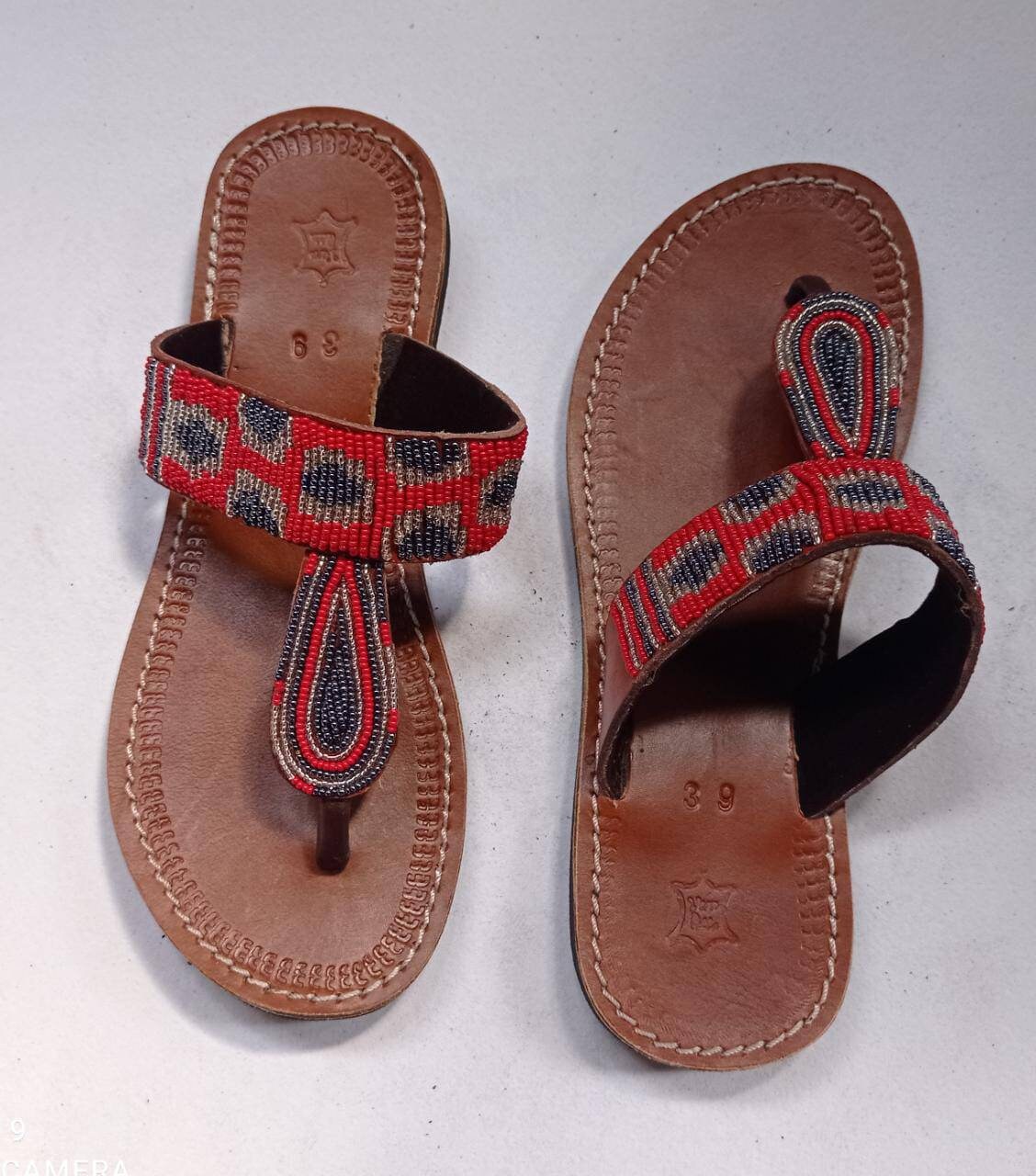 Handmade African Beaded Sandals/Authentic Maasai-Style Leather Flip-Flops Women/Boho Beach Sandals/Comfortable Summer Sandal African Gifts