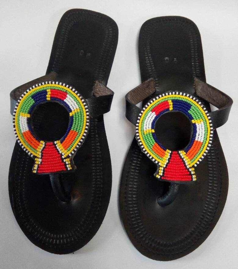 Handmade African Beaded Sandals/Authentic Maasai-Style Leather Flip-Flops Women/Boho Beach Sandals/Comfortable Summer Sandal African Gifts