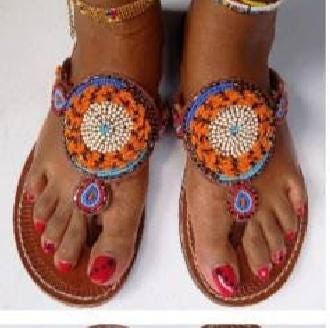 Handmade African Beaded Sandals/Authentic Maasai-Style Leather Flip-Flops Women/Boho Beach Sandals/Comfortable Summer Sandal African Gifts