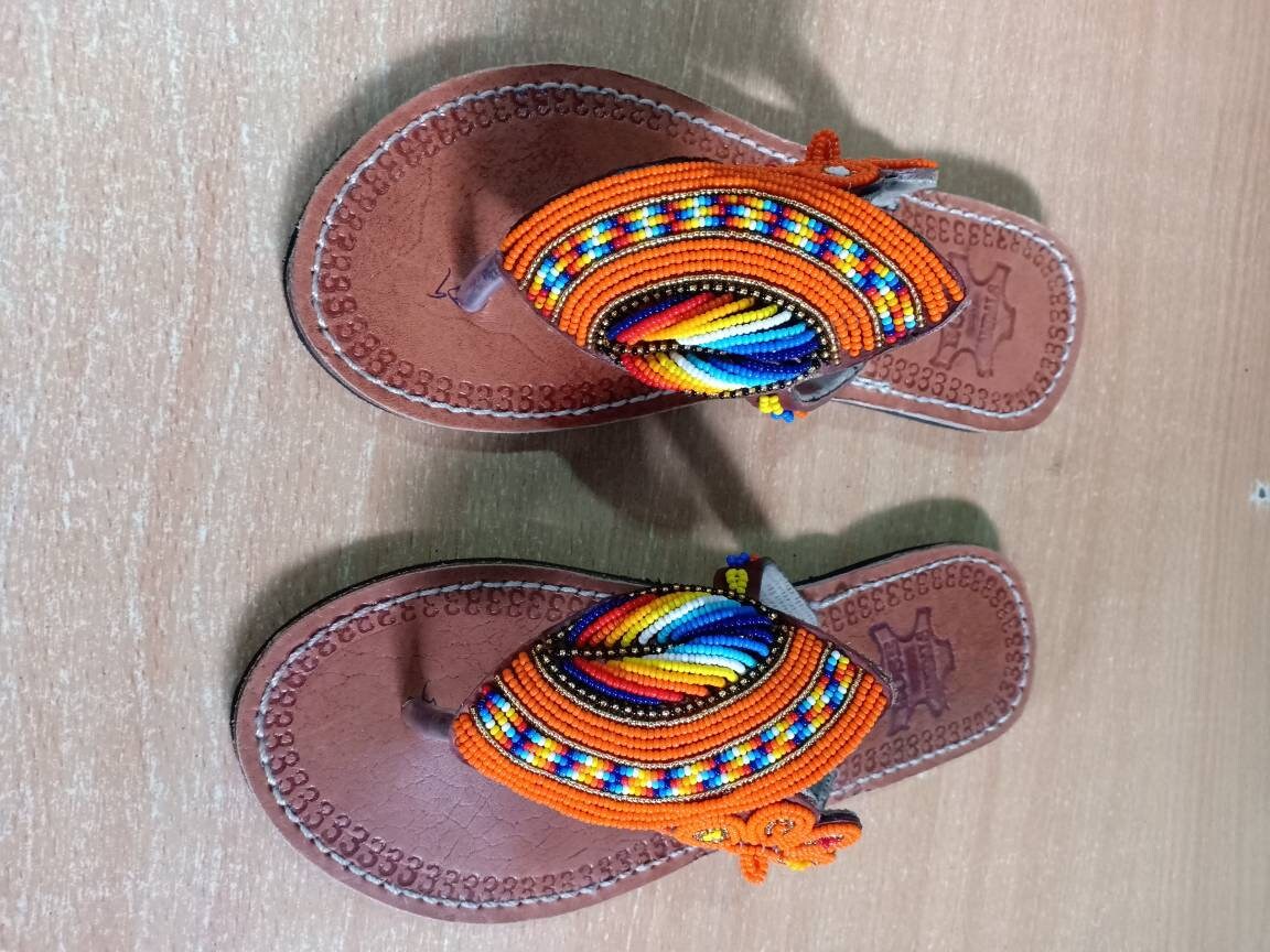 Handmade African Beaded Sandals/Authentic Maasai-Style Leather Flip-Flops Women/Boho Beach Sandals/Comfortable Summer Sandal African Gifts