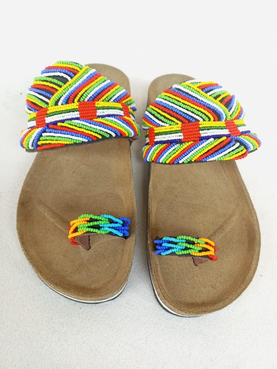 Handmade African Beaded Sandals/Authentic Maasai-Style Leather Flip-Flops Women/Boho Beach Sandals/Comfortable Summer Sandal African Gifts