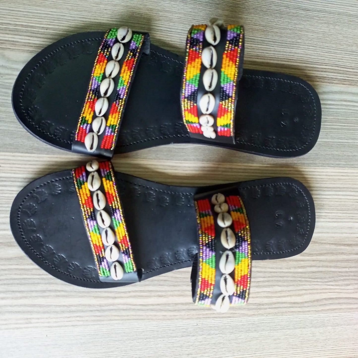 Handmade African Beaded Sandals/Authentic Maasai-Style Leather Flip-Flops Women/Boho Beach Sandals/Comfortable Summer Sandal African Gifts