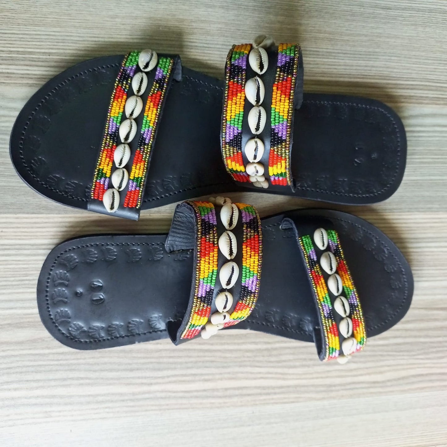 Handmade African Beaded Sandals/Authentic Maasai-Style Leather Flip-Flops Women/Boho Beach Sandals/Comfortable Summer Sandal African Gifts