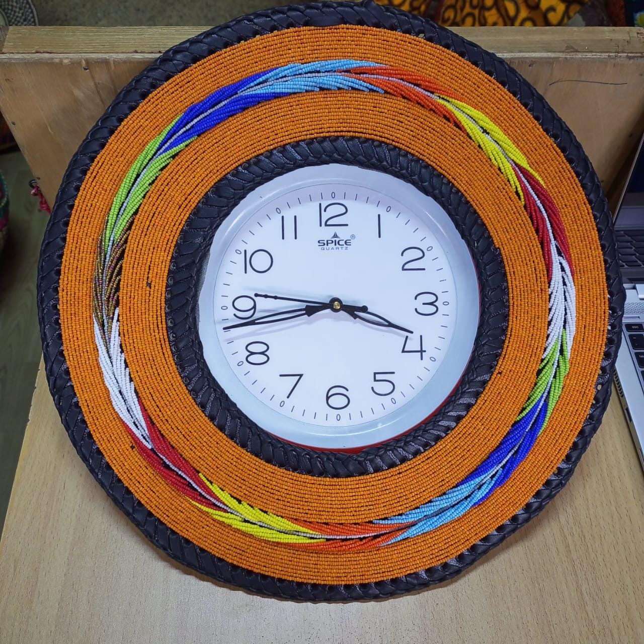 Beaded Wall Clock/Handmade African Decor/Boho Chic Home Accent/Tribal-Inspired Wall Art/Unique Gift Idea/Colorful Beaded Wall Hanging Clock