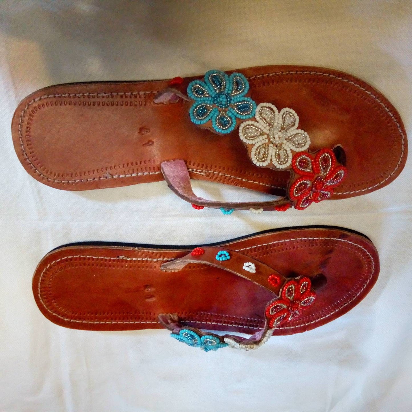Handmade African Beaded Sandals/Authentic Maasai-Style Leather Flip-Flops Women/Boho Beach Sandals/Comfortable Summer Sandal African Gifts