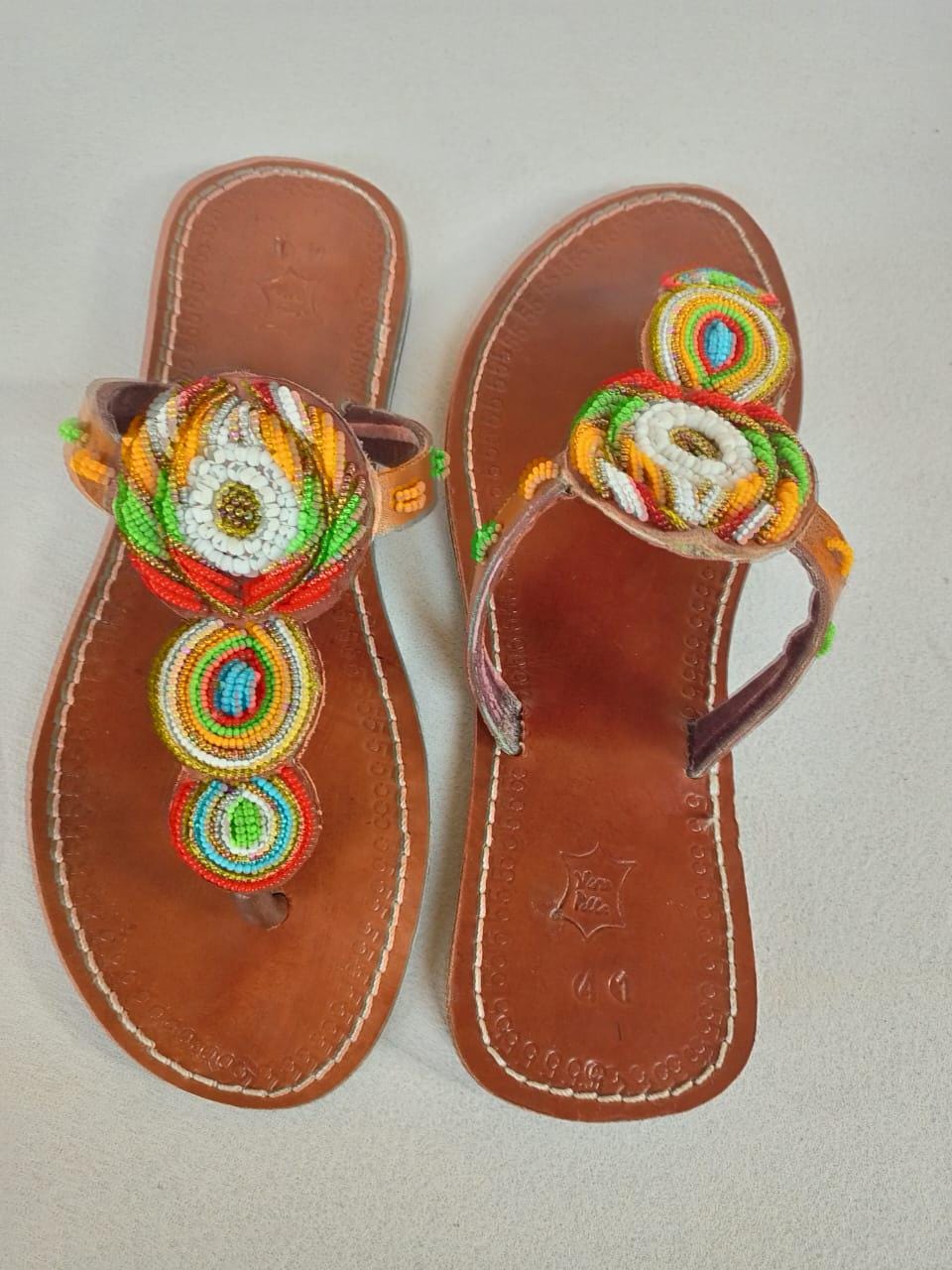 Handmade African Beaded Sandals/Authentic Maasai-Style Leather Flip-Flops Women/Boho Beach Sandals/Comfortable Summer Sandal African Gifts