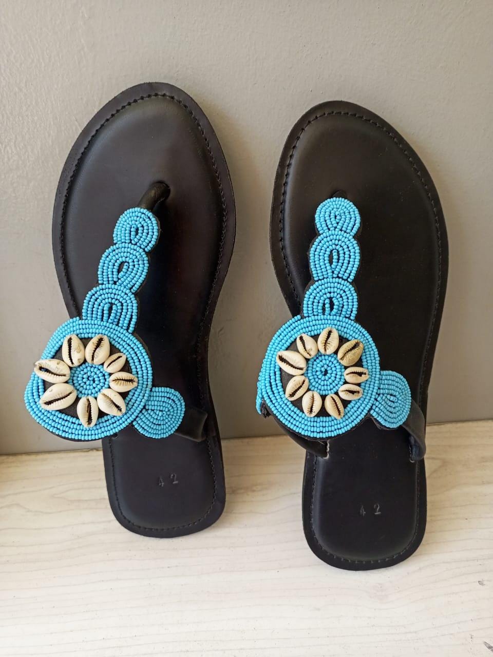 Handmade African Beaded Sandals/Authentic Maasai-Style Leather Flip-Flops Women/Boho Beach Sandals/Comfortable Summer Sandal African Gifts
