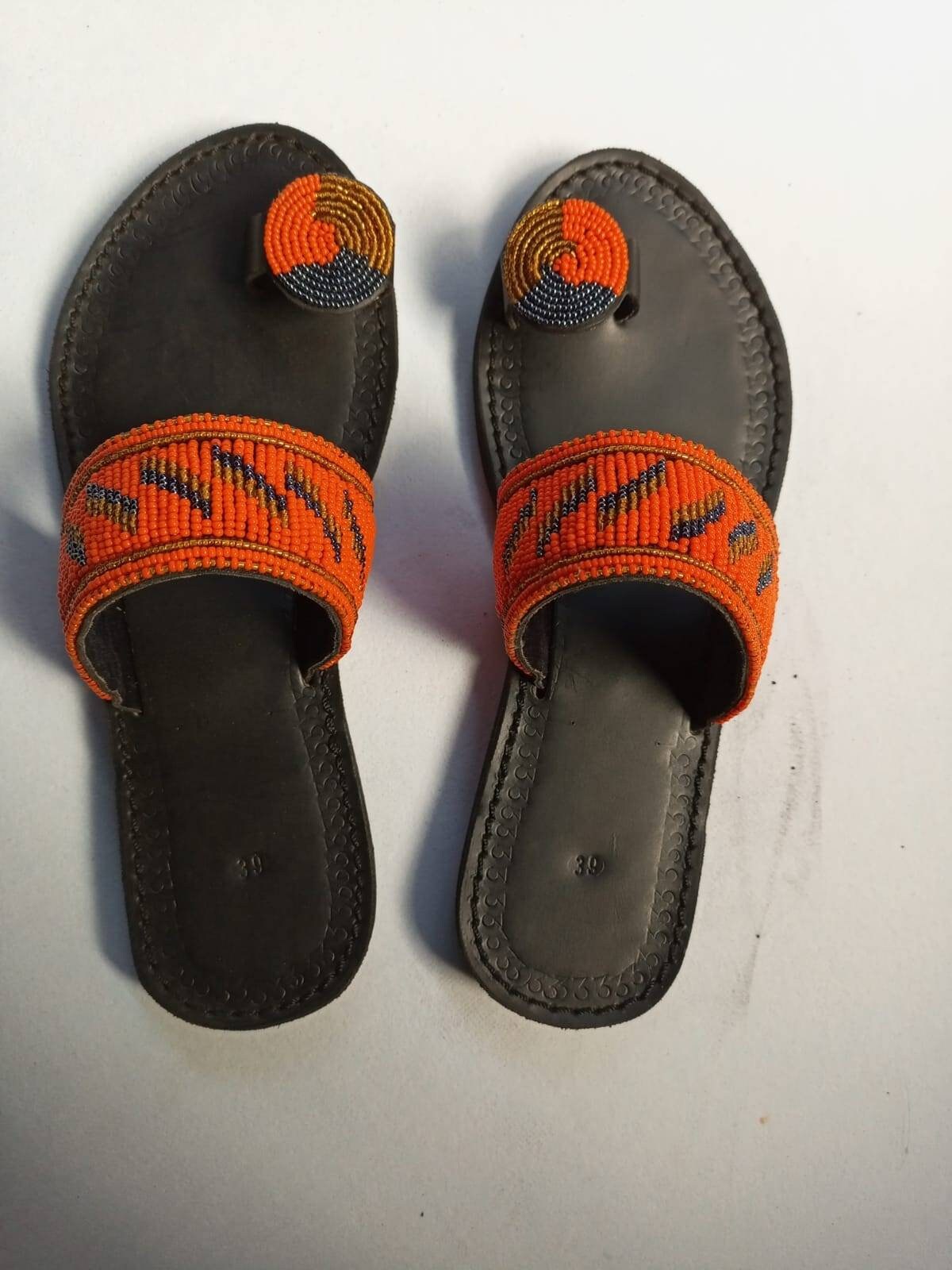 Handmade African Beaded Sandals/Authentic Maasai-Style Leather Flip-Flops Women/Boho Beach Sandals/Comfortable Summer Sandal African Gifts