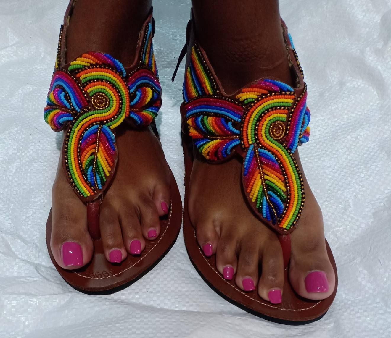 Handmade African Beaded Sandals/Authentic Maasai-Style Leather Flip-Flops Women/Boho Beach Sandals/Comfortable Summer Sandal African Gifts