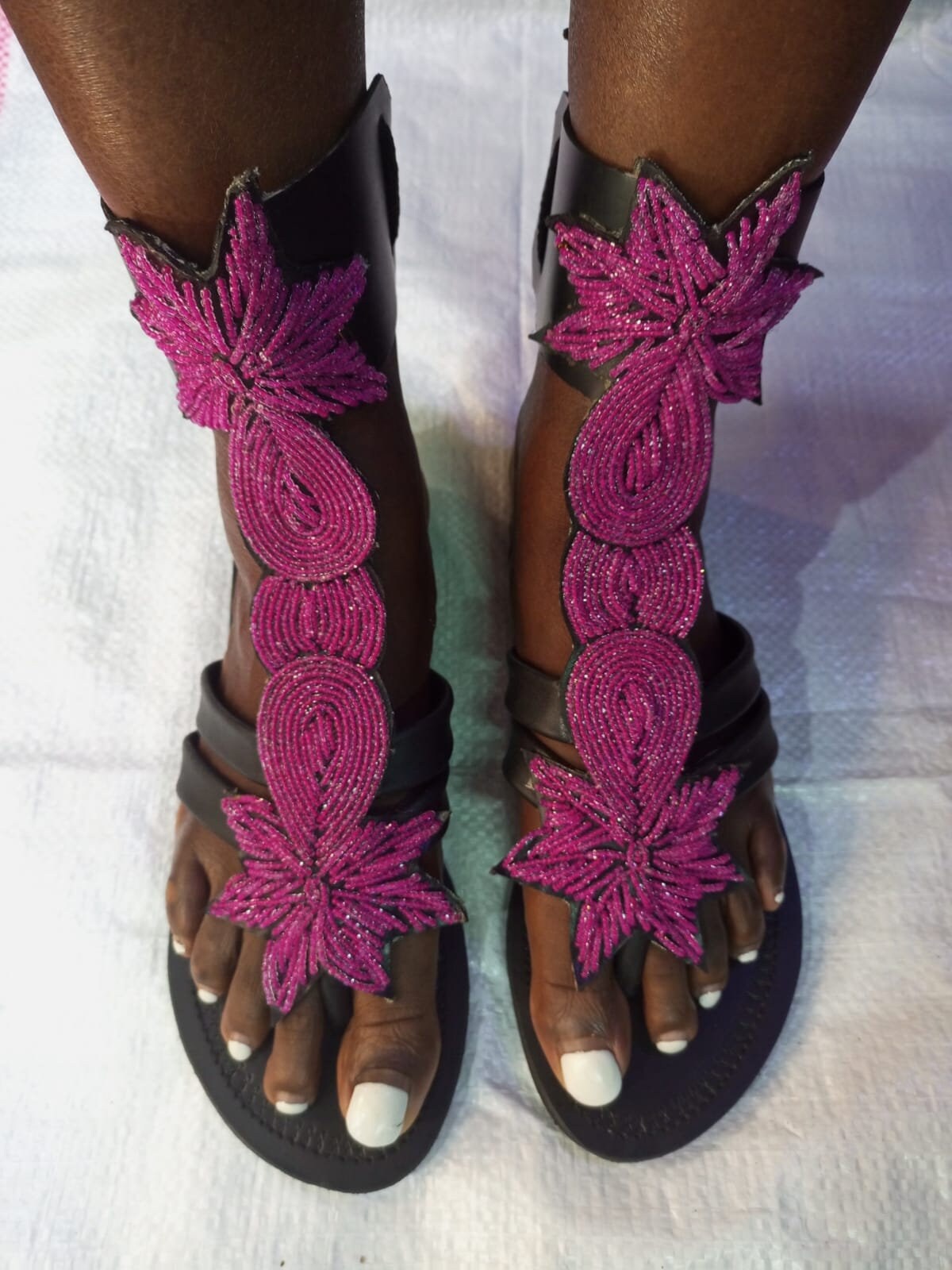 Handmade African Beaded Sandals/Authentic Maasai-Style Leather Flip-Flops Women/Boho Beach Sandals/Comfortable Summer Sandal African Gifts