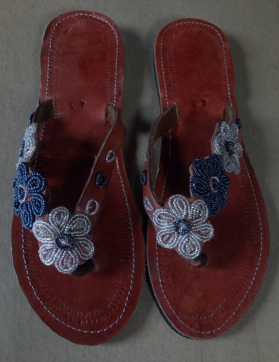 Handmade African Beaded Sandals/Authentic Maasai-Style Leather Flip-Flops Women/Boho Beach Sandals/Comfortable Summer Sandal African Gifts