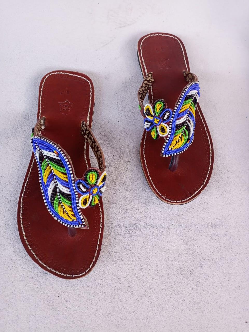Handmade African Beaded Sandals/Authentic Maasai-Style Leather Flip-Flops Women/Boho Beach Sandals/Comfortable Summer Sandal African Gifts