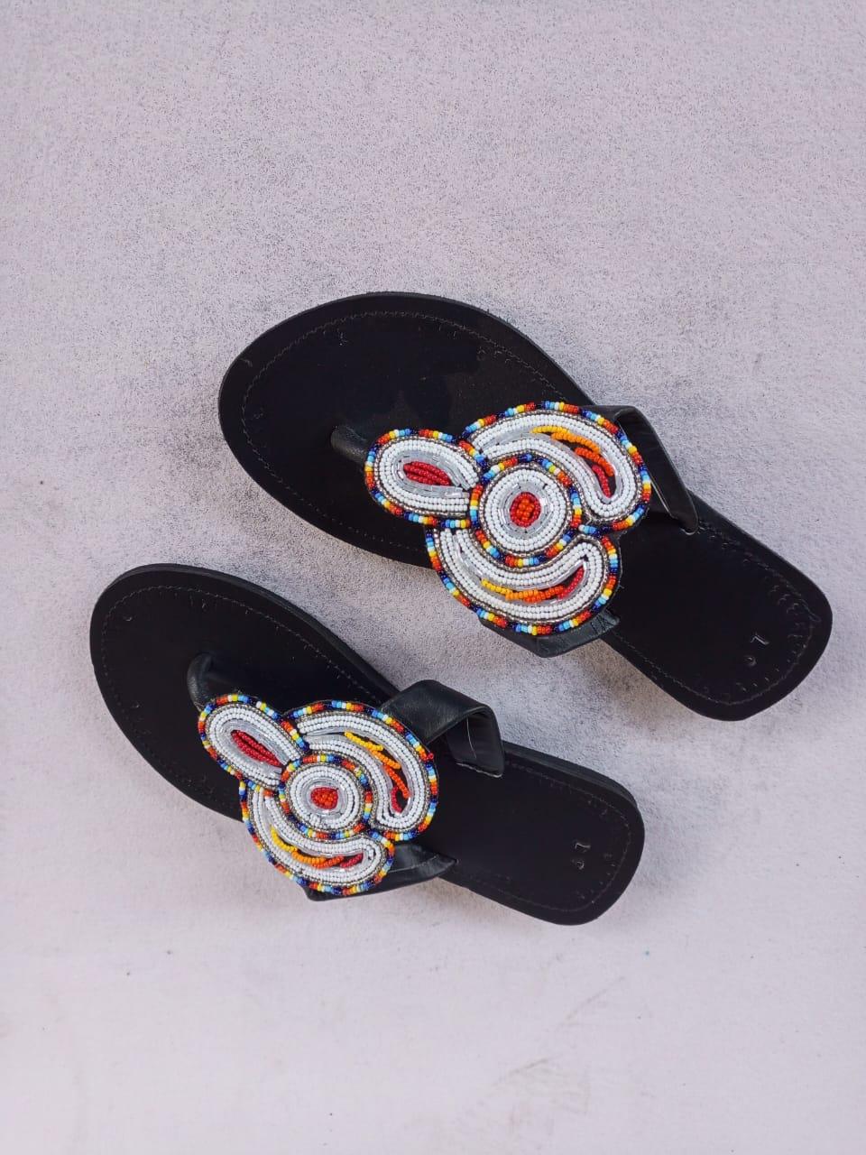 Handmade African Beaded Sandals/Authentic Maasai-Style Leather Flip-Flops Women/Boho Beach Sandals/Comfortable Summer Sandal African Gifts