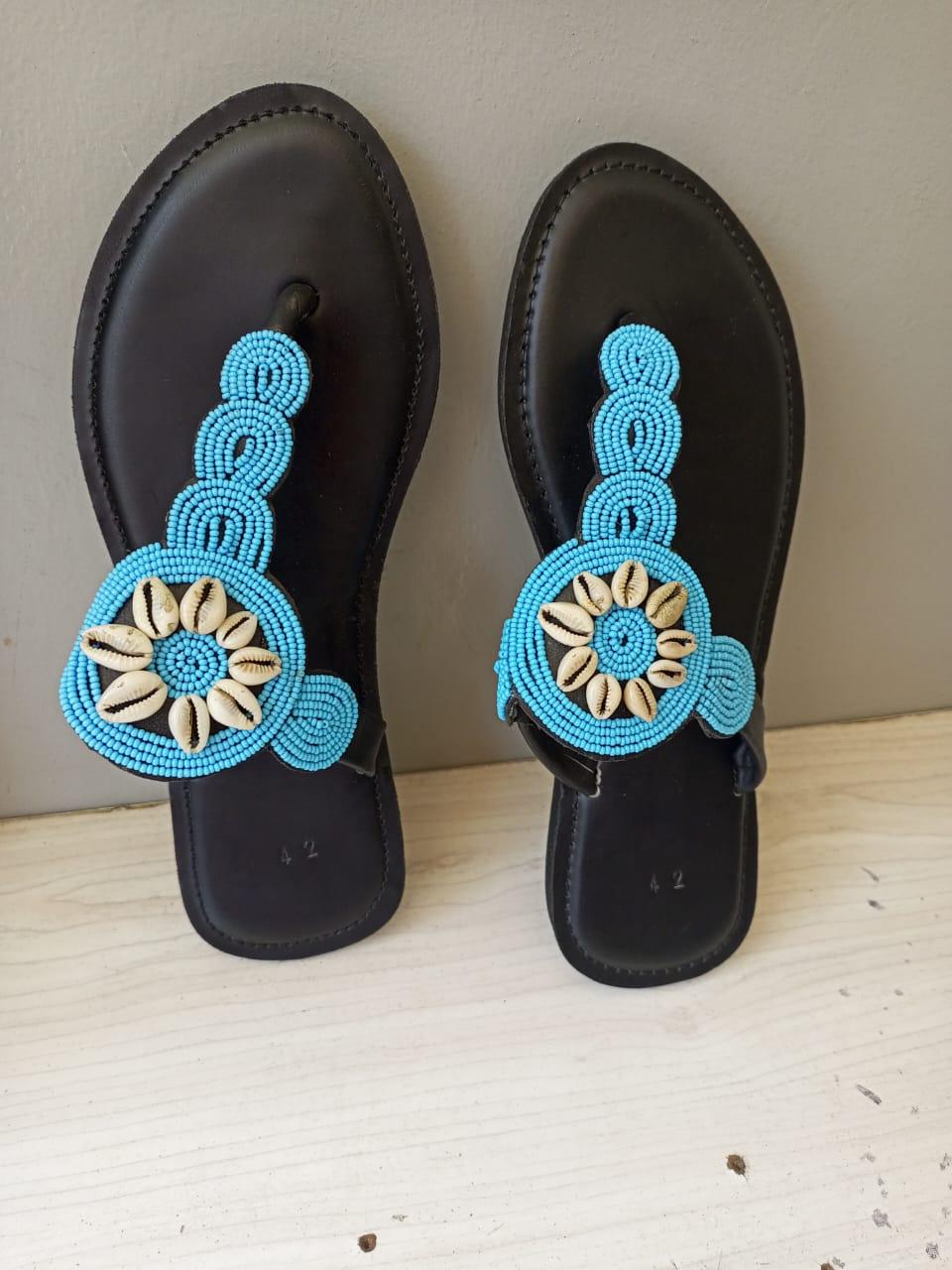 Handmade African Beaded Sandals/Authentic Maasai-Style Leather Flip-Flops Women/Boho Beach Sandals/Comfortable Summer Sandal African Gifts