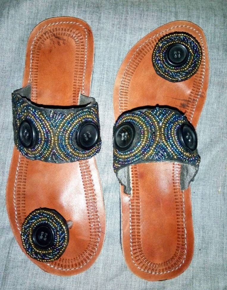 Handmade African Beaded Sandals/Authentic Maasai-Style Leather Flip-Flops Women/Boho Beach Sandals/Comfortable Summer Sandal African Gifts
