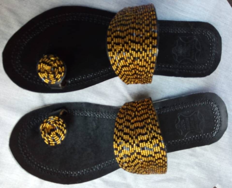 Handmade African Beaded Sandals/Authentic Maasai-Style Leather Flip-Flops Women/Boho Beach Sandals/Comfortable Summer Sandal African Gifts