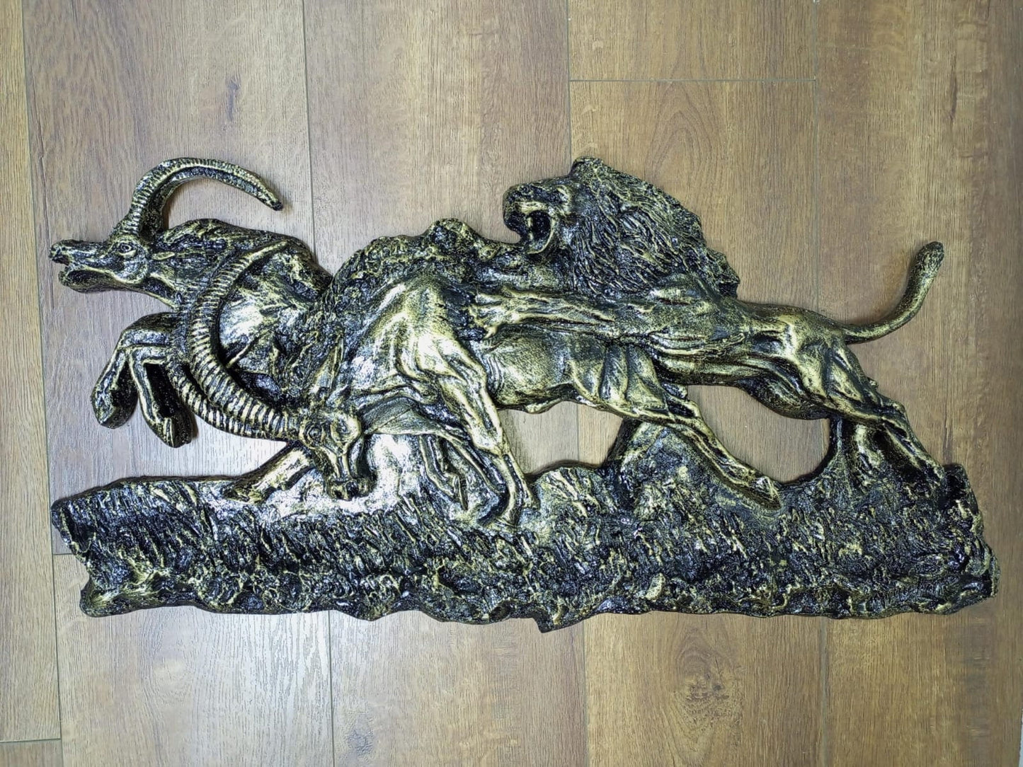 Lion Hunting Scene Wall Art/Handmade Fiber Sculpture/African Wildlife Decor/Unique Animal Art/Nature-Inspired Home Decor/Boho Safari Decor