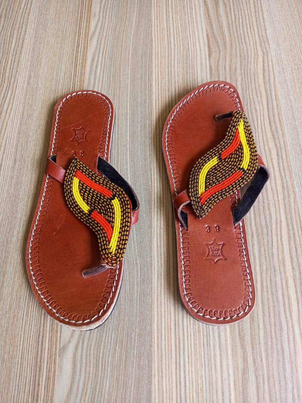 Handmade African Beaded Sandals/Authentic Maasai-Style Leather Flip-Flops Women/Boho Beach Sandals/Comfortable Summer Sandal African Gifts