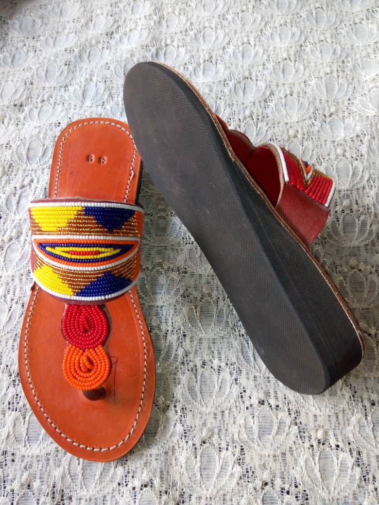 CUSTOMIZED Wedge Beaded Sandals/Authentic Maasai-Style Leather Flip-Flops Women/Boho Beach Sandals/Comfortable Summer Sandal African Gifts